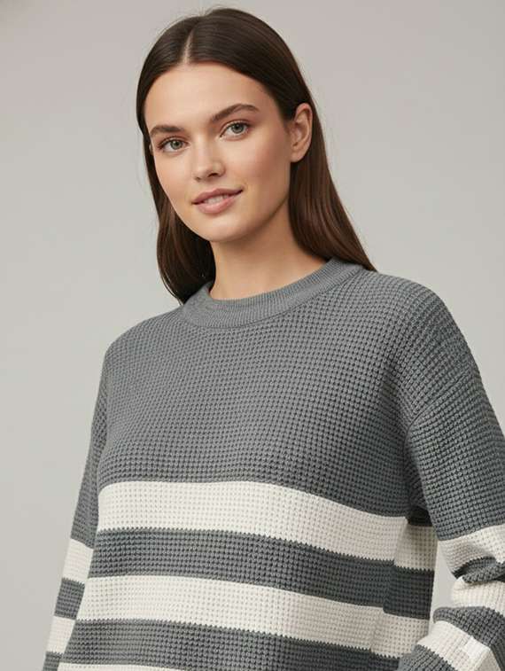 women striped long sleeve oversized pullover - 22289314 -  Standard Image - 4