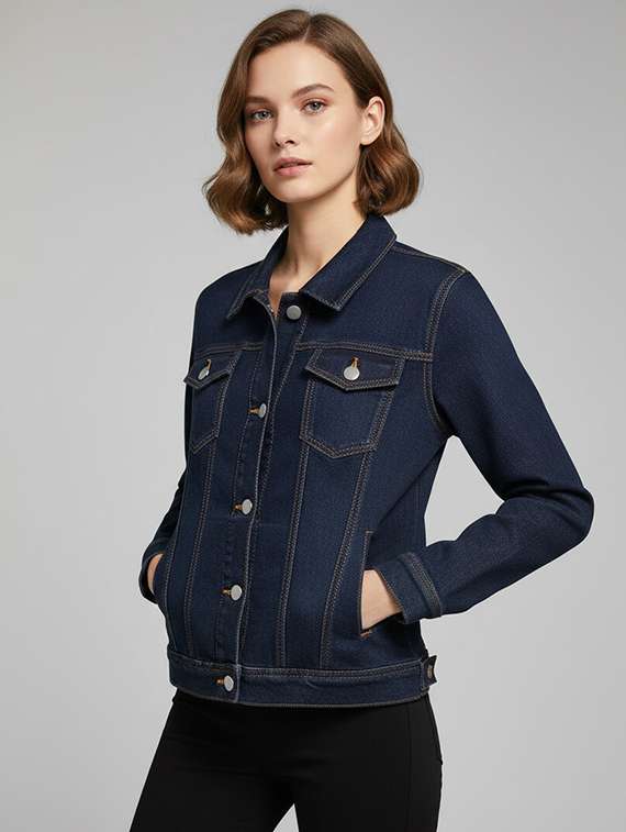 women solid long sleeve denim jacket - 22289315 -  Standard Image - 1