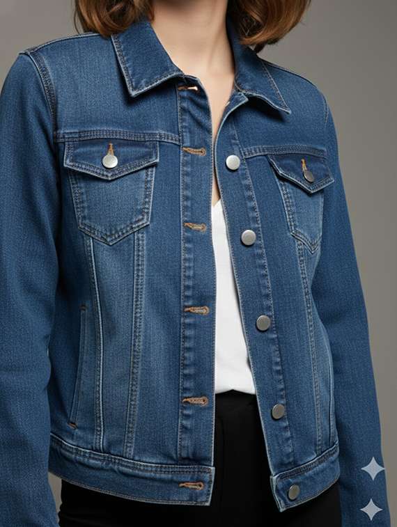 women solid collared long sleeve denim jacket - 22289316 -  Standard Image - 4