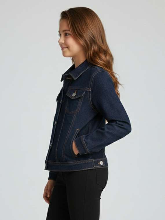 denim collared jacket girls casual wear - 22289318 -  Standard Image - 1