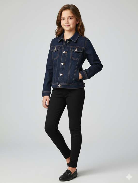 denim collared jacket girls casual wear - 22289318 -  Standard Image - 4