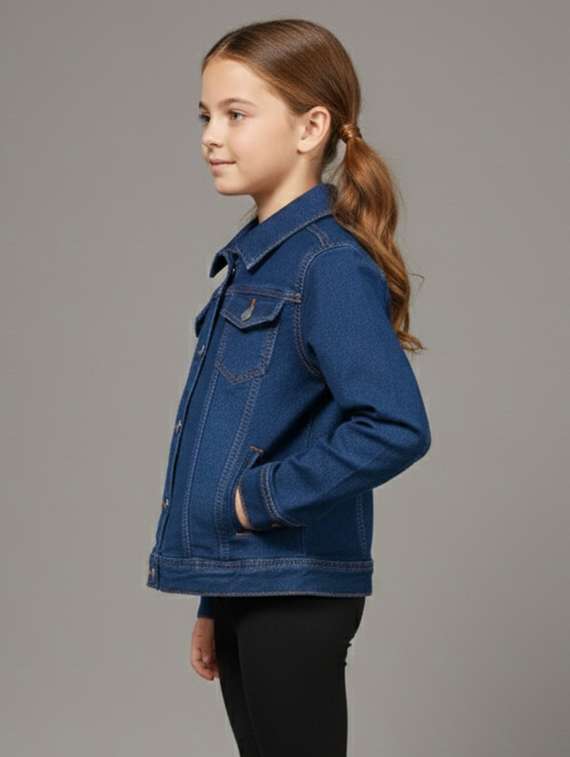 girls solid collared long sleeve denim jacket - 22289320 -  Standard Image - 1