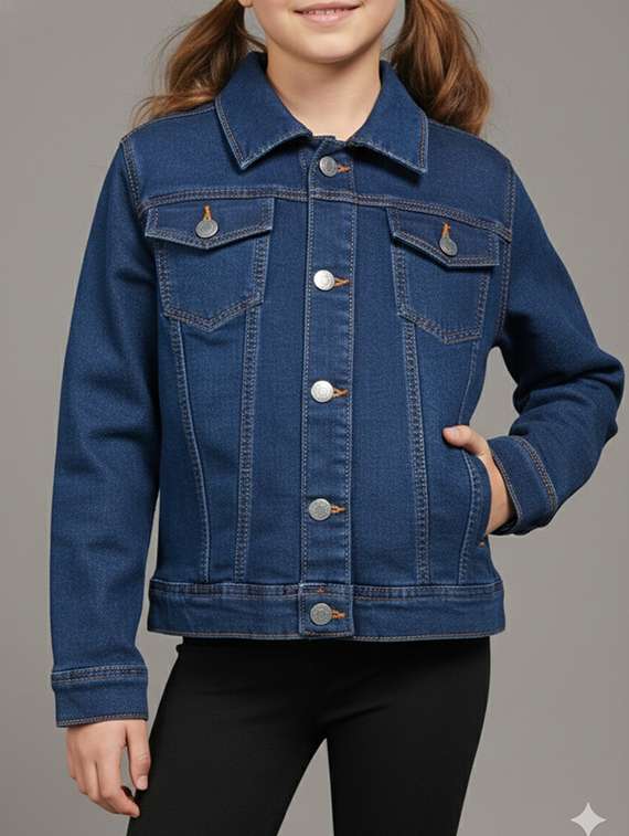 girls solid collared long sleeve denim jacket - 22289320 -  Standard Image - 4