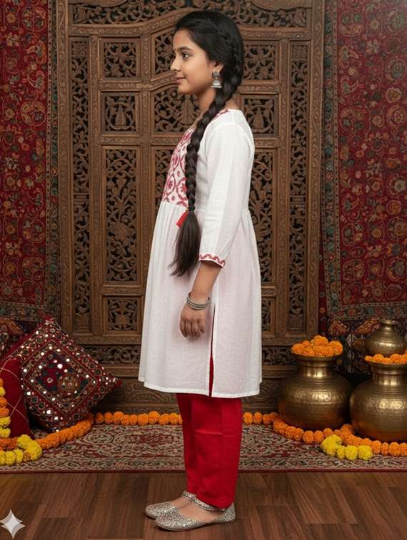 women embroidered three quarter sleeve kurta - 22289324 -  Standard Image - 1
