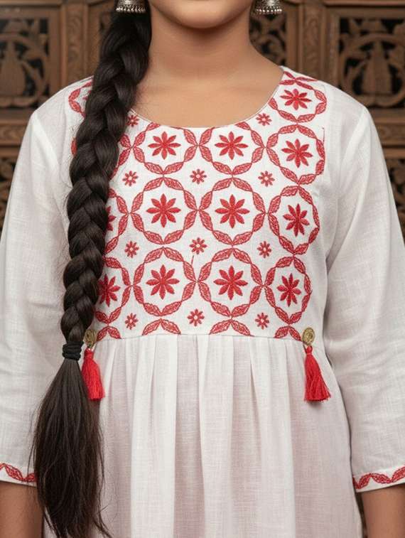 women embroidered three quarter sleeve kurta - 22289324 -  Standard Image - 4