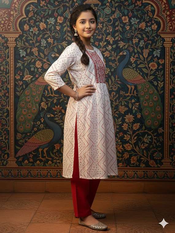 women three quarter sleeve straight kurta - 22289327 -  Standard Image - 1