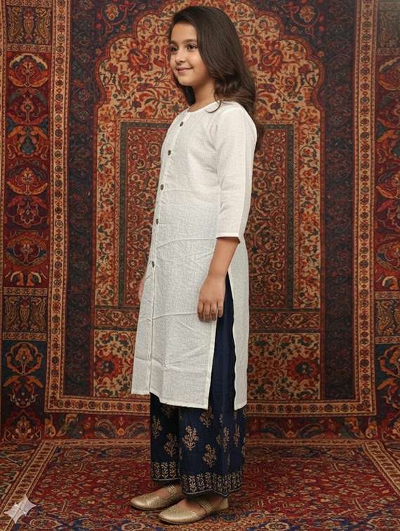 Women Three Quarter Sleeve Straight Kurta - 22289328 -  Standard Image - 1