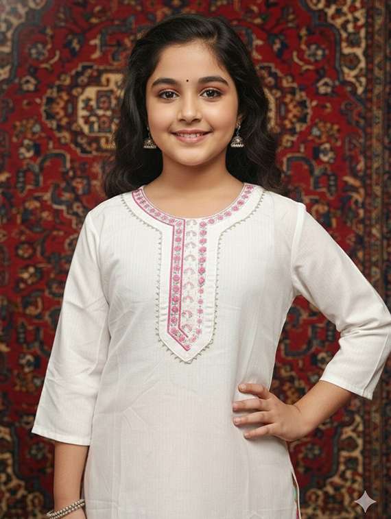 girls three quarter sleeve straight kurta - 22289334 -  Standard Image - 4