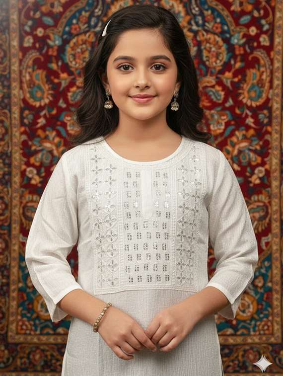 girls three quarter sleeve straight kurta - 22289336 -  Standard Image - 4
