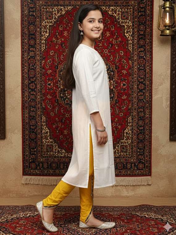 women three quarter sleeve straight kurta - 22289337 -  Standard Image - 1