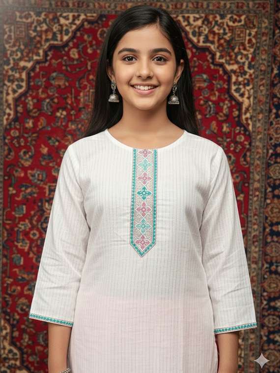 girls three quarter sleeve straight kurta - 22289340 -  Standard Image - 4