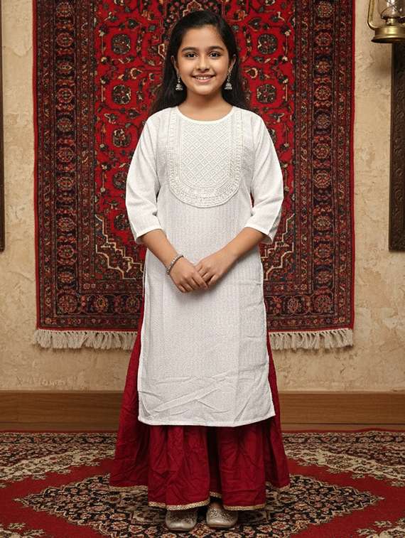 girls three quarter sleeve straight kurta