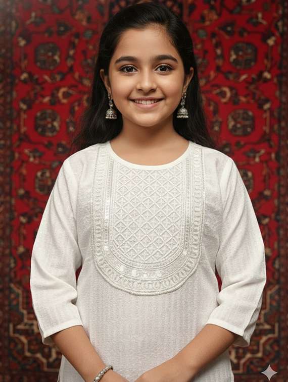 girls three quarter sleeve straight kurta - 22289345 -  Standard Image - 4