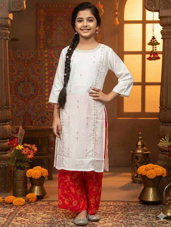girls three quarter sleeve straight kurta