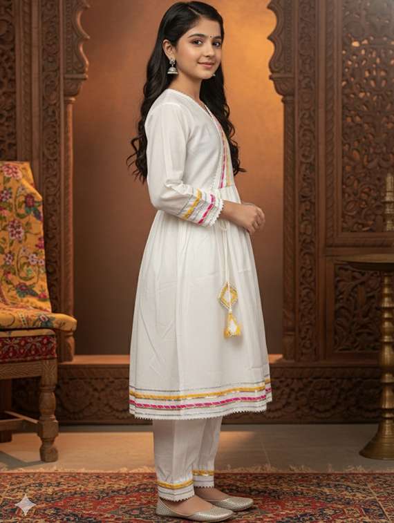 girls three quarter sleeve kurta and salwar set  - 22289351 -  Standard Image - 1