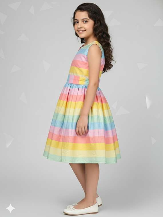 girls color blocked sleeveless frock - 22289352 -  Standard Image - 1