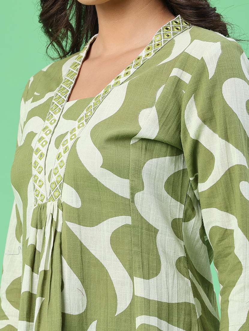 women printed three quarter sleeves a-line kurti - 22289494 -  Standard Image - 1