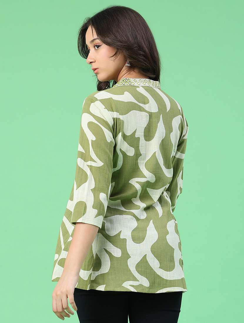 women printed three quarter sleeves a-line kurti - 22289494 -  Standard Image - 4