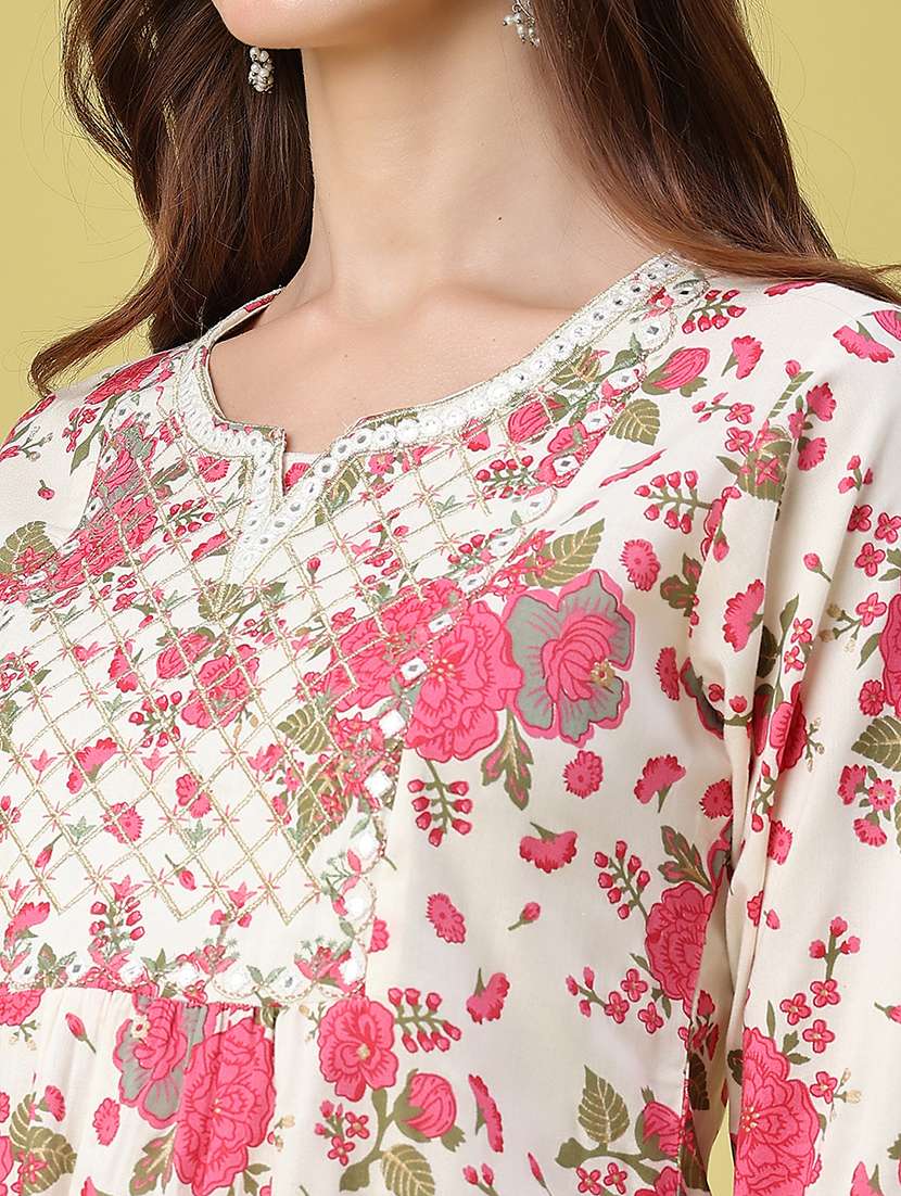 Women Printed Three Quarter Sleeves A-line Kurti - 22289495 -  Standard Image - 1