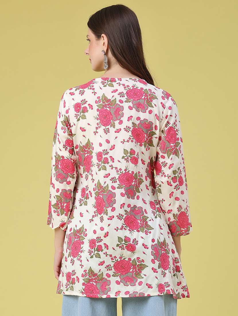 Women Printed Three Quarter Sleeves A-line Kurti - 22289495 -  Standard Image - 4