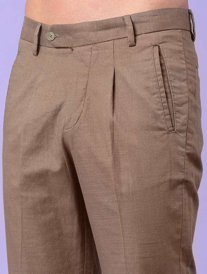 men solid mid rise regular fit pleated trouser - 22289884 -  Standard Image - 1