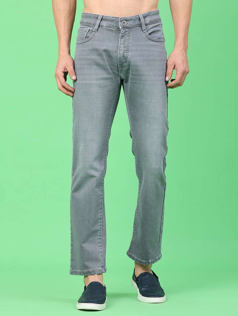 men washed mid rise full length jeans