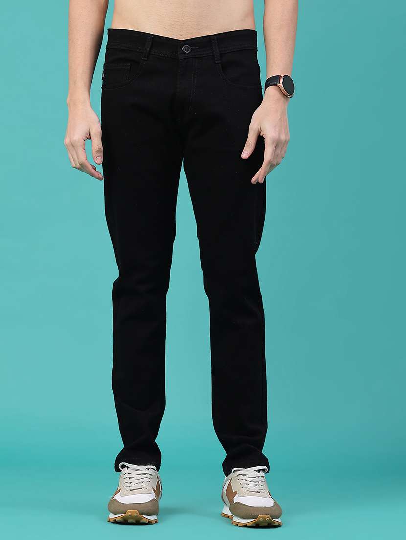 men plain mid rise full length jeans