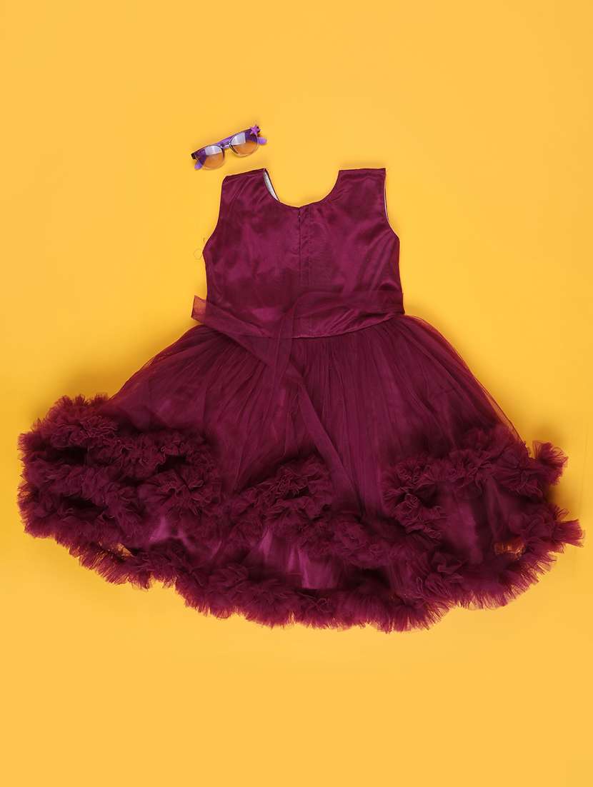 maroon cotton fit & flare dress - 22290030 -  Standard Image - 1