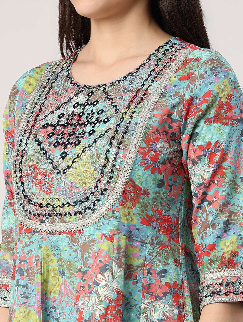 women blue kurta sharara set - 22290178 -  Standard Image - 1