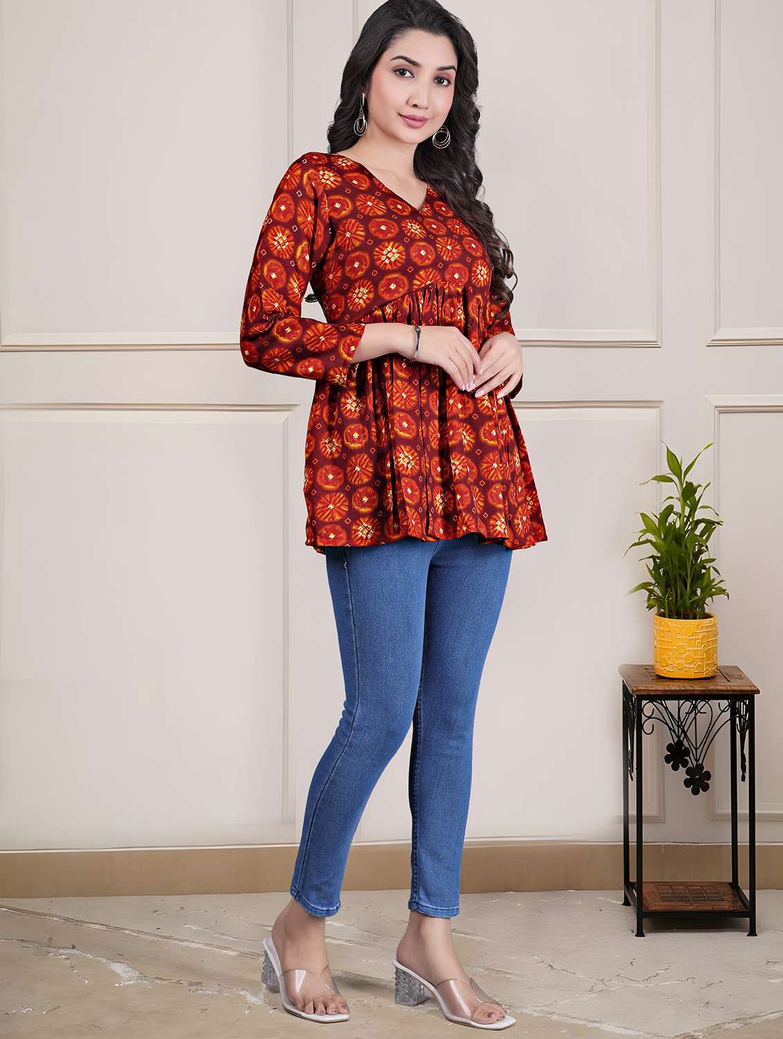 women printed long sleeve flared tunic - 22290391 -  Standard Image - 4