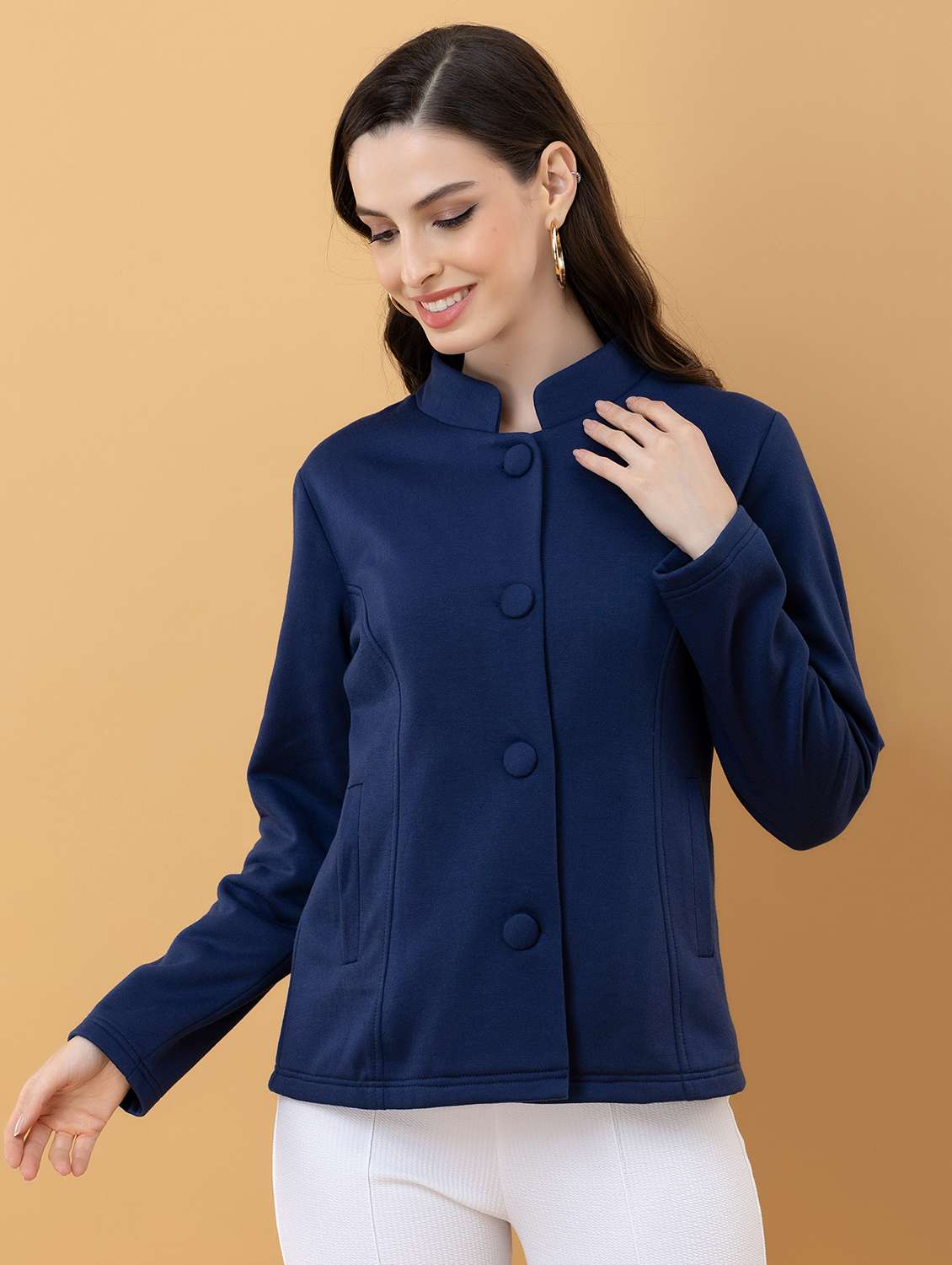 women solid long sleeve regular jacket - 22290399 -  Standard Image - 1