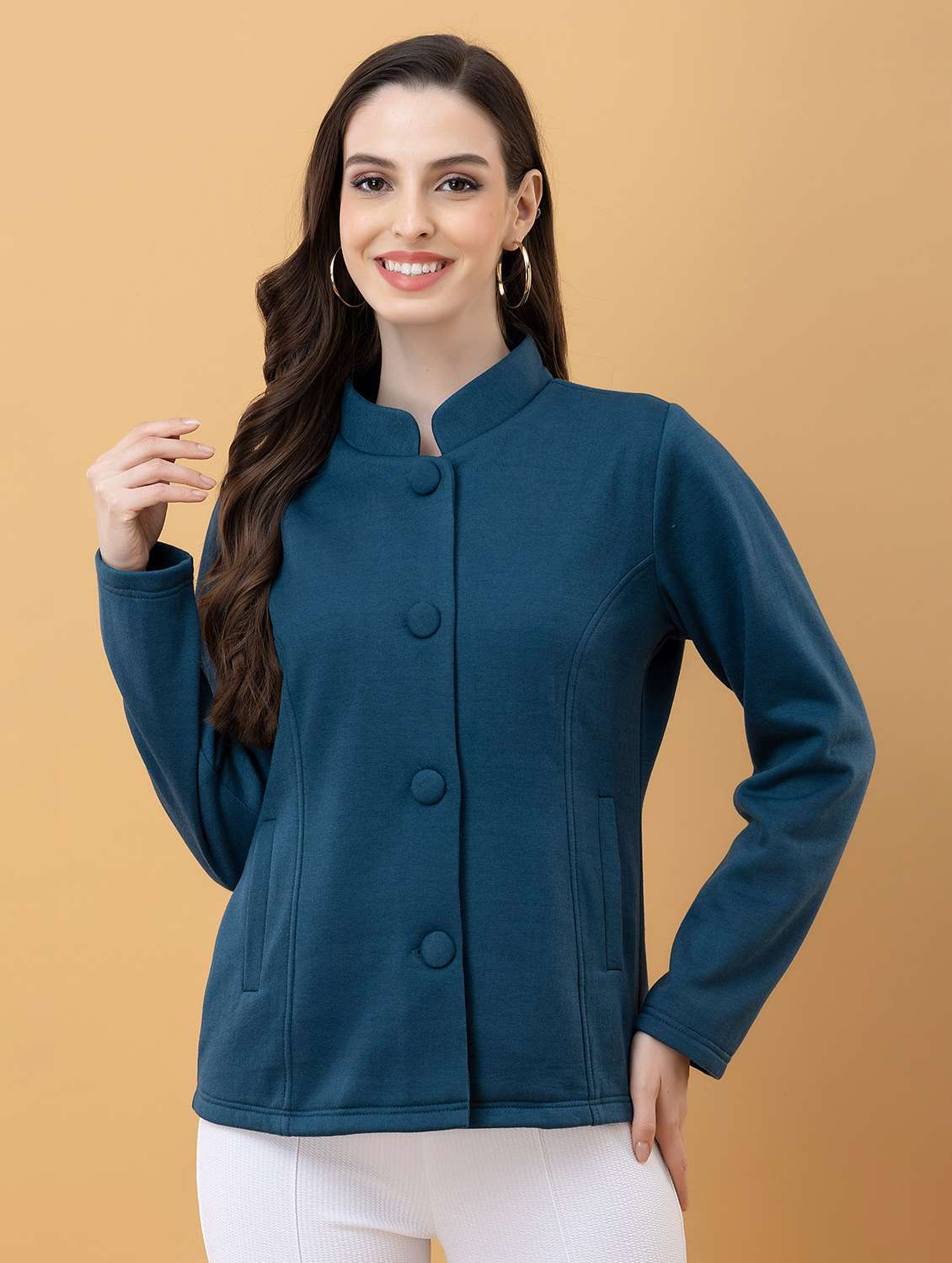 women solid long sleeve regular jacket - 22290401 -  Standard Image - 1