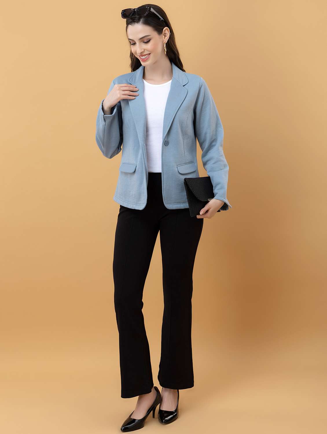 women solid long sleeve single breasted blazer - 22290402 -  Standard Image - 4
