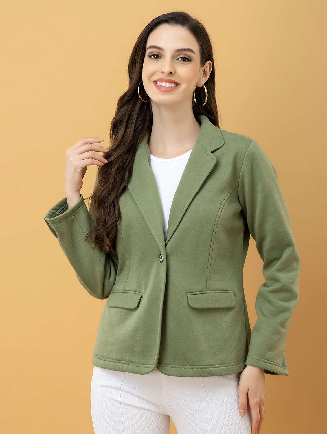 women solid long sleeve regular coat - 22290403 -  Standard Image - 1