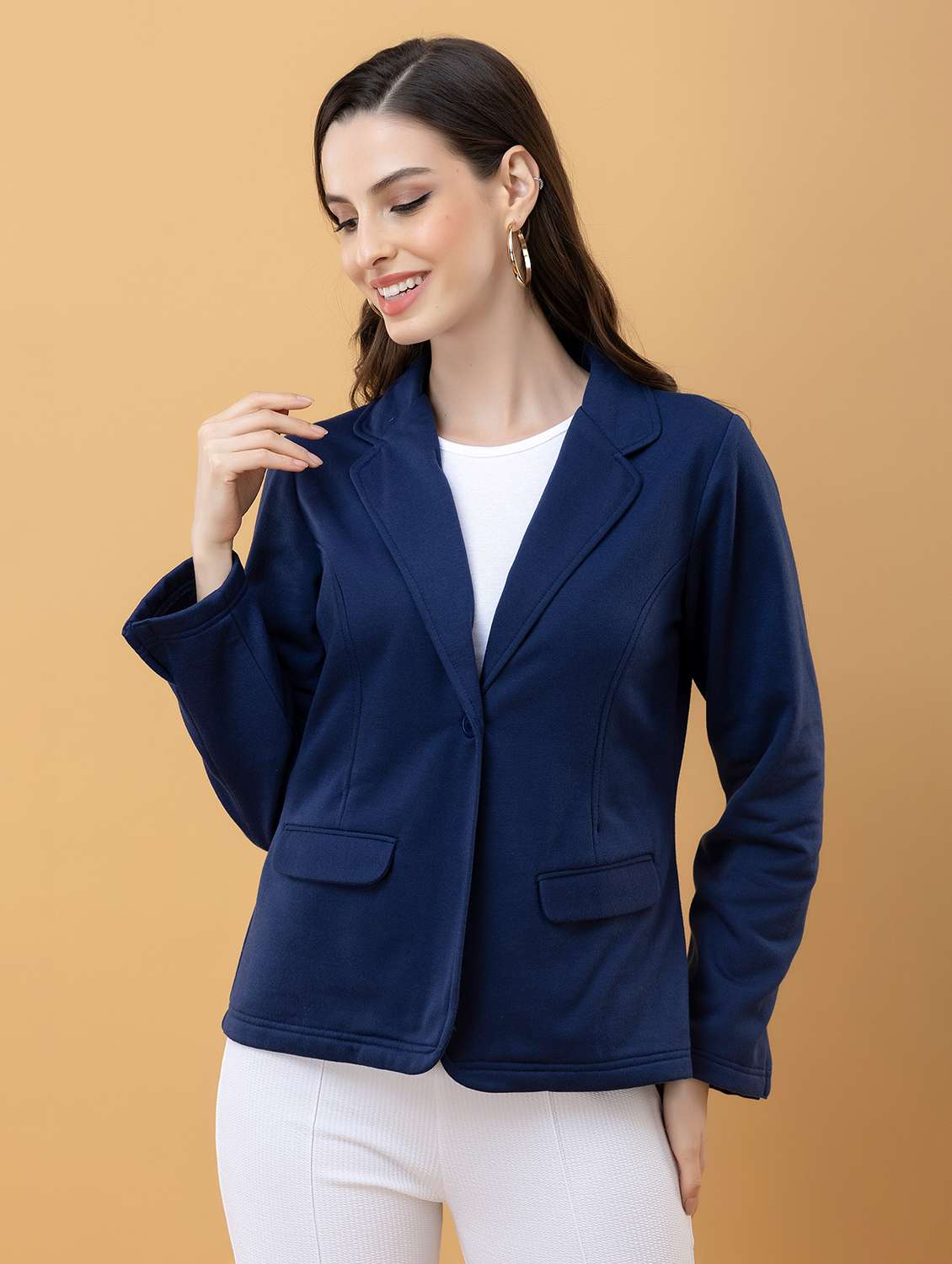 women solid long sleeve single breasted coat - 22290404 -  Standard Image - 1