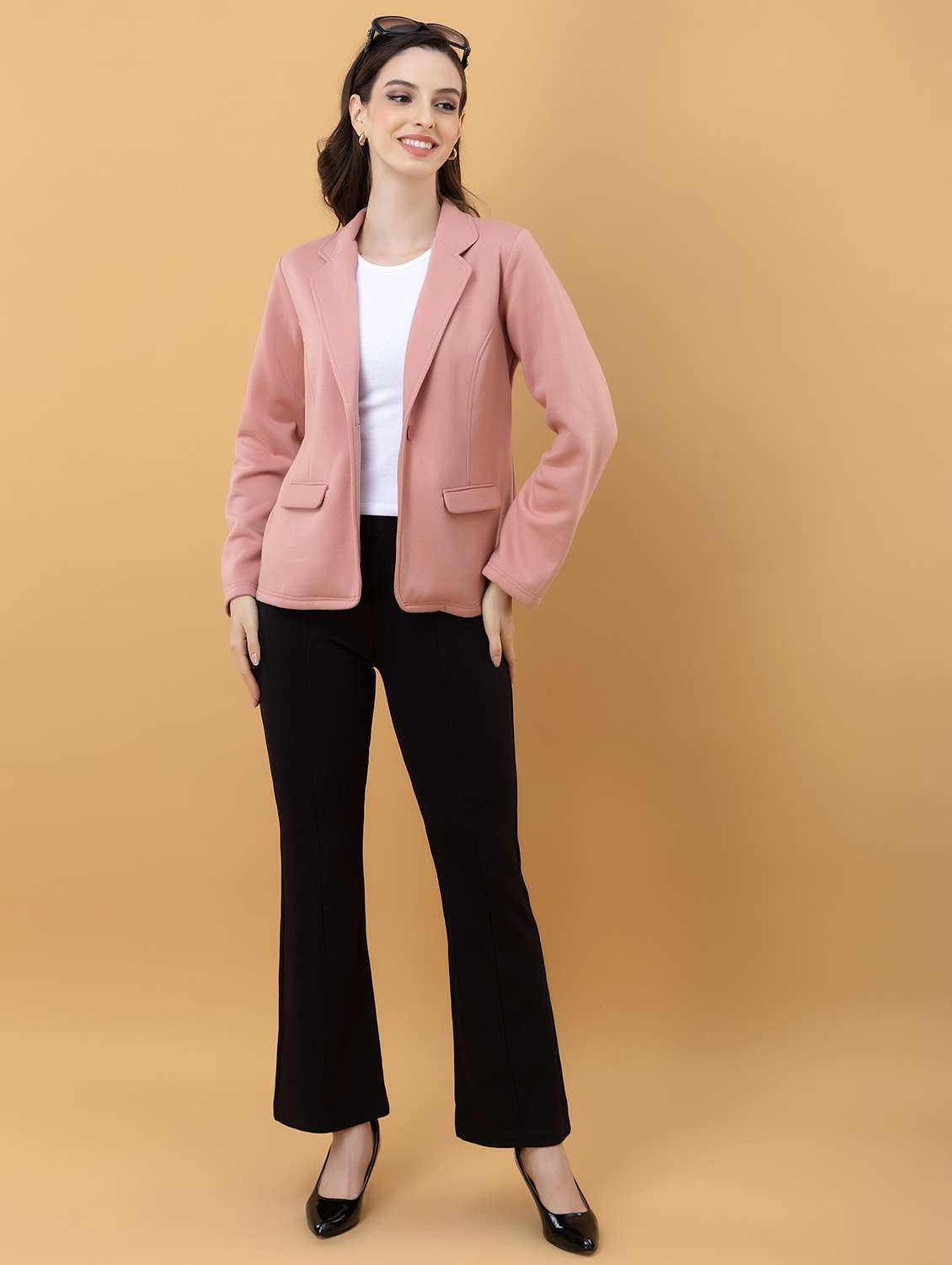 women solid long sleeve single breasted blazer - 22290405 -  Standard Image - 4