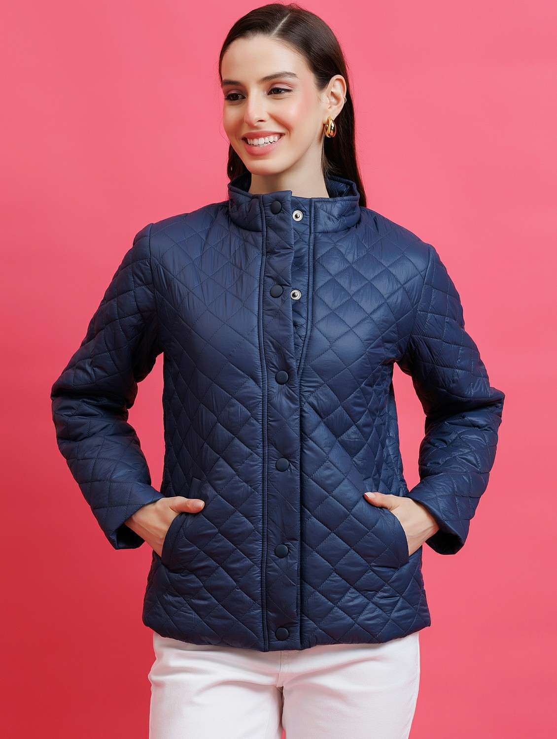 women solid long sleeve quilted jacket - 22290406 -  Standard Image - 1