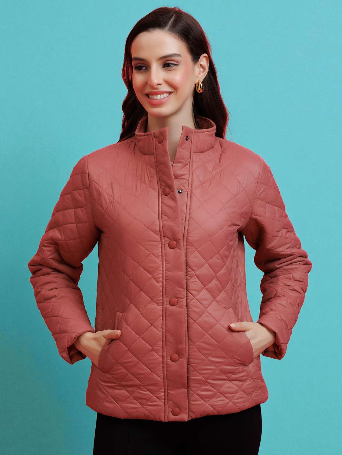 women solid long sleeve quilted jacket - 22290407 -  Standard Image - 1