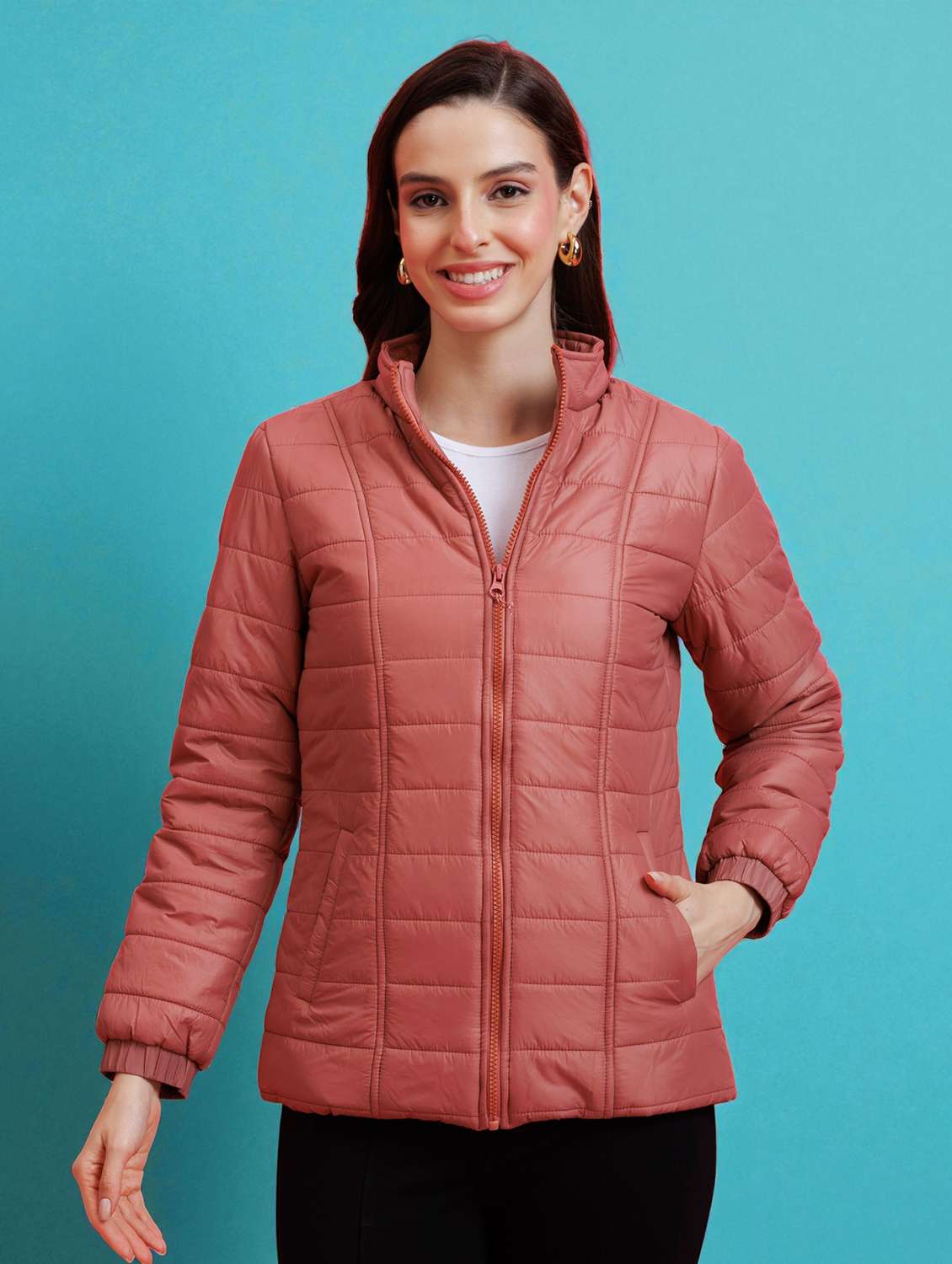 women solid long sleeve quilted jacket - 22290414 -  Standard Image - 1
