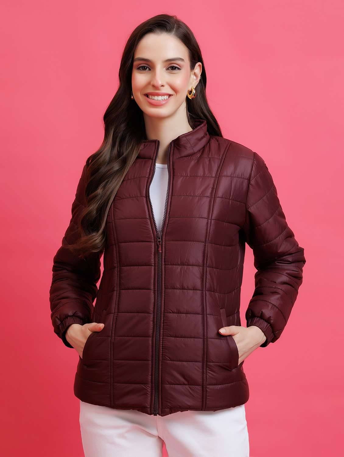 women solid long sleeve quilted jacket - 22290417 -  Standard Image - 1
