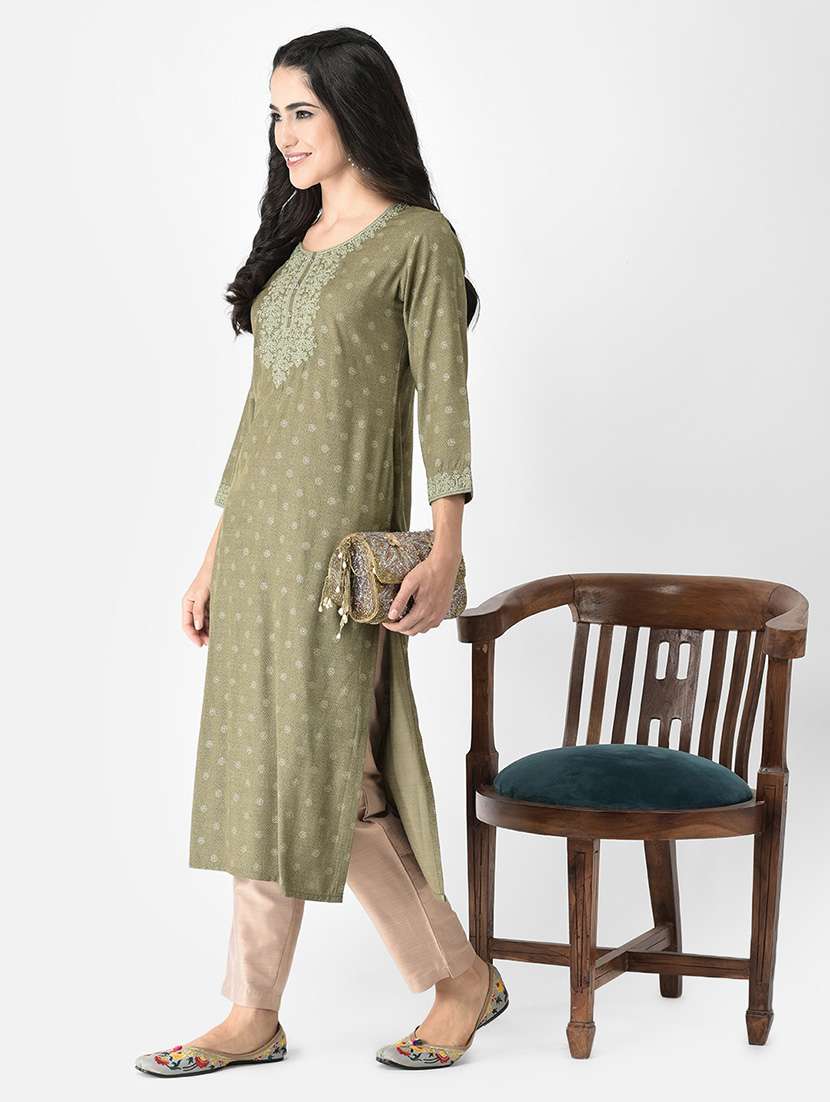 women printed three quarter sleeve kurta - 22290488 -  Standard Image - 4