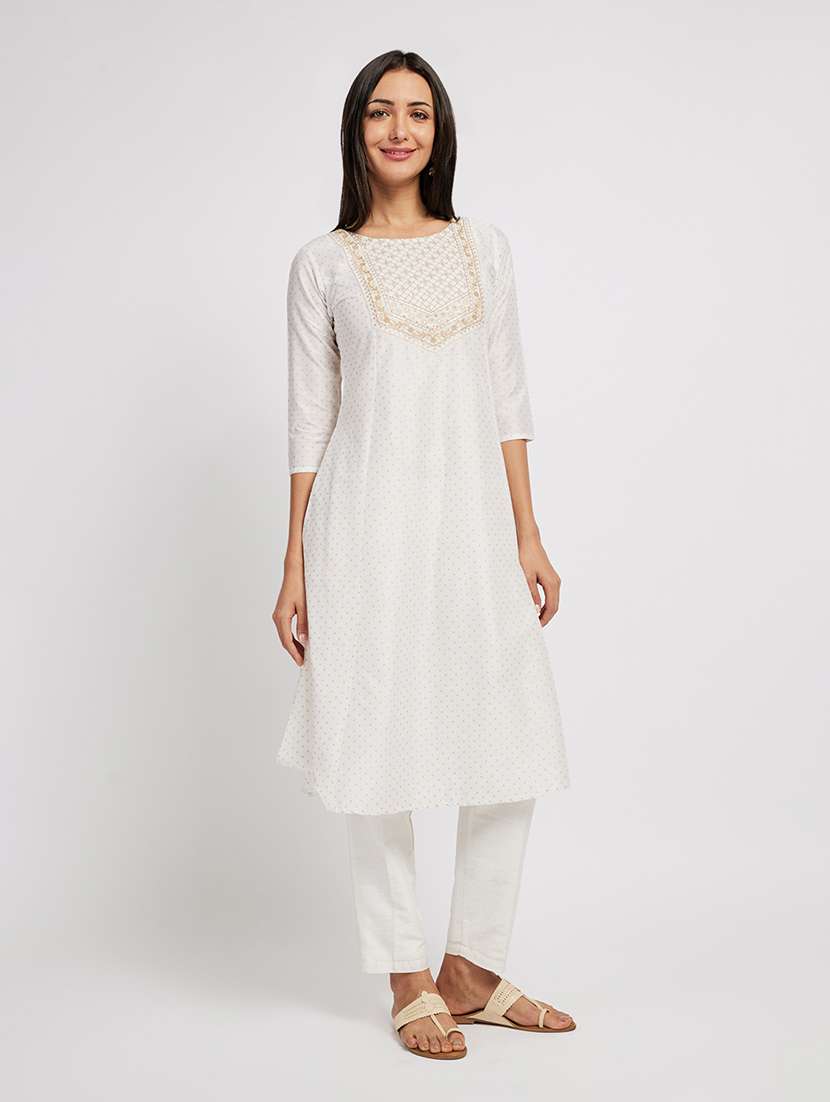 women printed three quarter sleeve a-line kurta - 22290495 -  Standard Image - 1