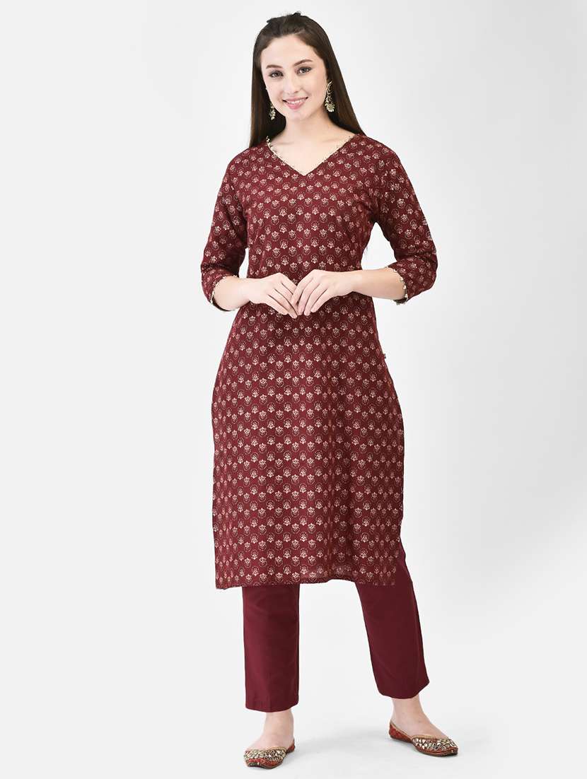 women printed three quarter sleeve straight kurta