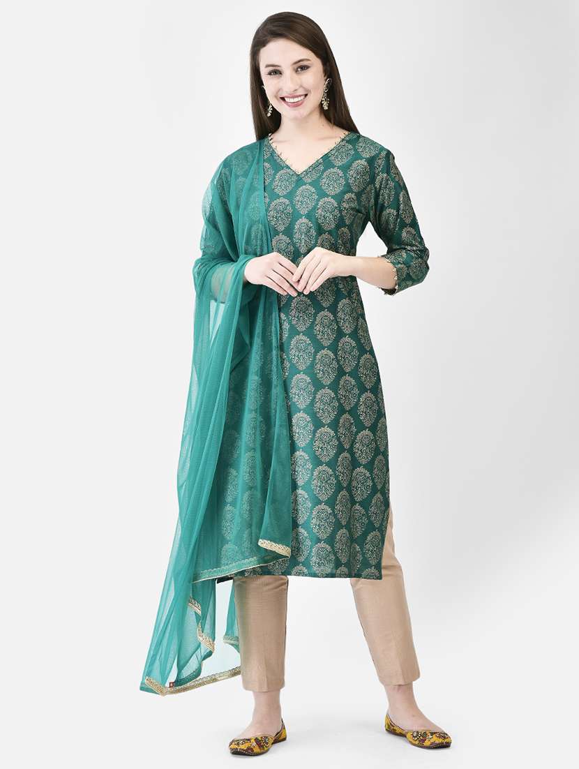 women printed three quarter sleeve straight kurta