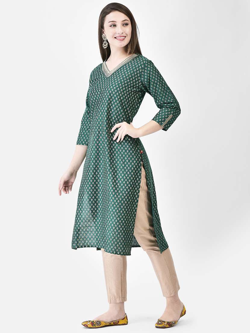 women printed three quarter sleeve straight kurta - 22290503 -  Standard Image - 1