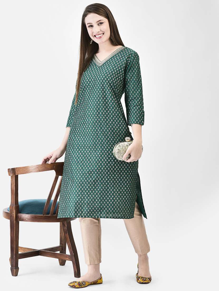 women printed three quarter sleeve straight kurta - 22290503 -  Standard Image - 4