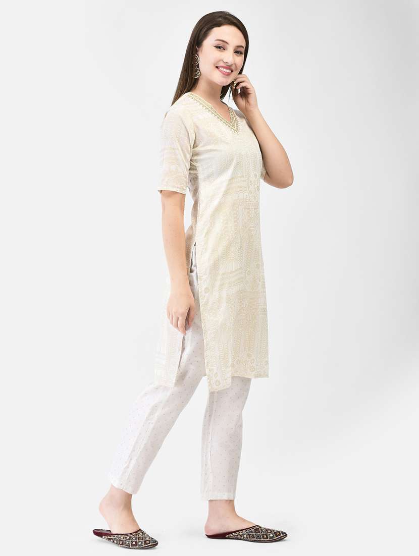 women printed short sleeve straight kurta - 22290506 -  Standard Image - 1