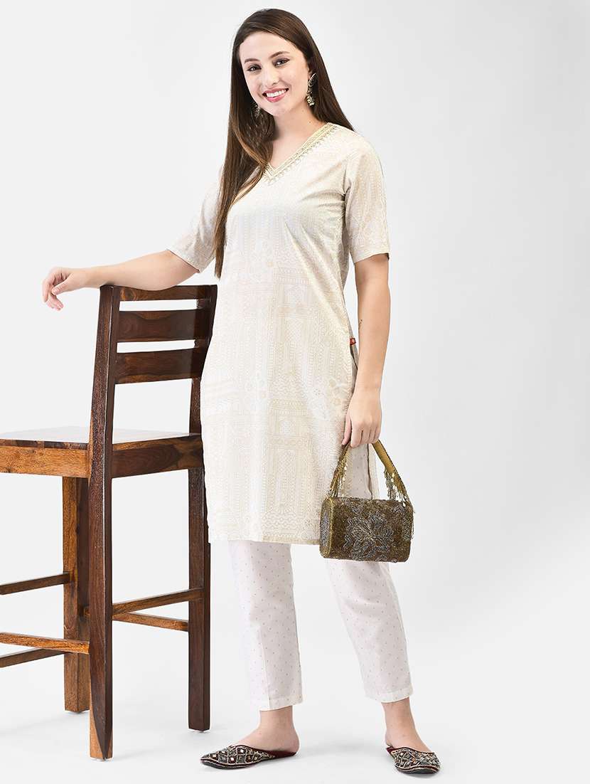 women printed short sleeve straight kurta - 22290506 -  Standard Image - 4