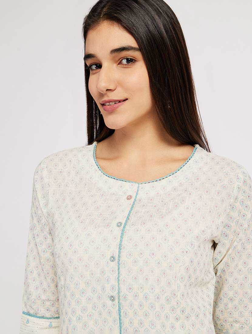 Women Printed Three Quarter Sleeve A-line Kurta - 22290507 -  Standard Image - 4