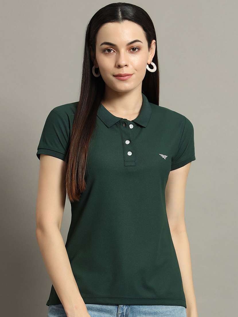 women solid short sleeve polo t-shirt